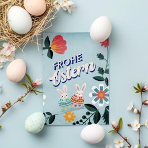 Biglietto di auguri di Pasqua con coniglietto floreale, biglietto di auguri primaverile colorato in formato A6 con busta, divertente regalo di Natale per bambini e famiglie.