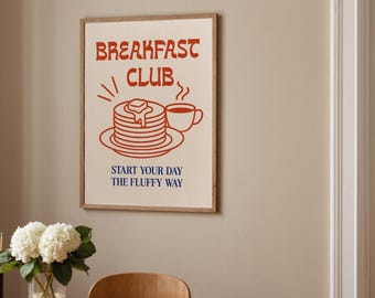 Breakfast Club Poster – Pancake and Coffee Print, Funny Brunch Kitchen Wall Art