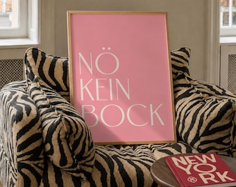 Kein Bock Poster – Pink Minimalist Typography Print, German Quote Wall Art