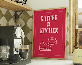 Kaffee & Kuchen Poster – Retro Pink Kitchen Print, German Typography Wall Art