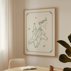 Prost Poster – Minimalist Beer Bottle Line Art Print, Vintage Kitchen Wall Decor