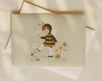 Little Bee Postcard – Hand-Drawn Child Illustration in A6 Format | Set of 10 Cards
