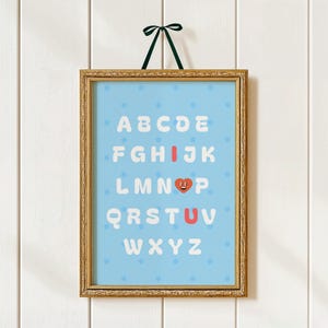 Póster infantil con el alfabeto "Te amo", impresión del alfabeto, arte mural infantil original para la habitación del bebé o la decoración de los niños pequeños.