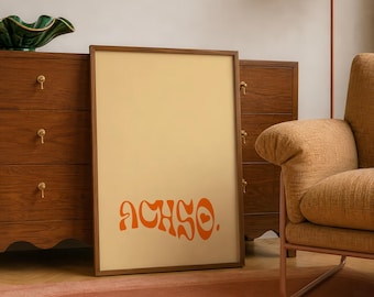 Achso Typography Poster – Retro German Print in 4 Colors, Groovy Minimal Wall Art