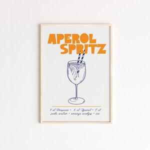 Aperol Spritz Poster – Retro Cocktail Recipe Bar Print, Minimalist Summer Kitchen Wall Art
