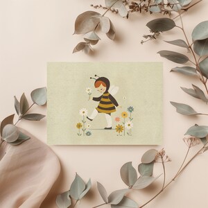 Wenskaart Little Bumblebee – handgetekende lenteillustratie, A6-kaart met envelop, leuk cadeau voor elke gelegenheid