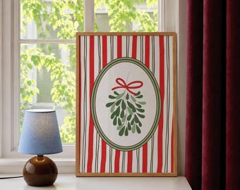 Póster de muérdago: arte clásico navideño para la pared, lámina festiva para las fiestas.