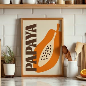 Papaya Poster – Tropisches Küchenbild, Frucht Wanddeko im modernen minimalistischen Stil