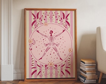 Pink Skeleton Ballerina Poster – Elegant Gothic Wall Art for Halloween