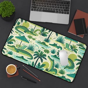 Alfombrilla de escritorio con estampado tropical de cocodrilo retro
