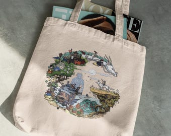 Spirited Away Studio Ghibli Tote Bag Cotton Canvas Bag Christmas Gift Gift for Her Hayao Miyazaki Anime Gift Howl&#39;s Moving Castle