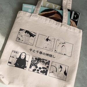 Ghibli Tote Bag Cotton Canvas Bag Christmas Gift Gift for Her Hayao Miyazaki Anime Gift Howl&#39;s Moving Castle Kawaii Anime Lovers Gift