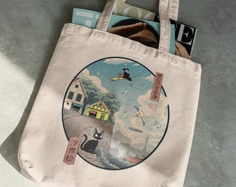 Kiki&#39;s Delivery Service Tote Bag Cotton Canvas Bag Christmas Gift Gift for Her Hayao Miyazaki Anime Gift Howl&#39;s Moving Castle