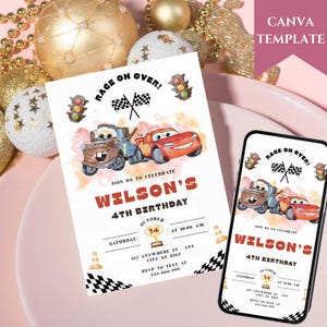 Invito stampabile a tema Cars, invito a tema Saetta McQueen, invito per festa di compleanno, modello di invito a tema corse 2 Fast 2 Furious, secondo compleanno bambino