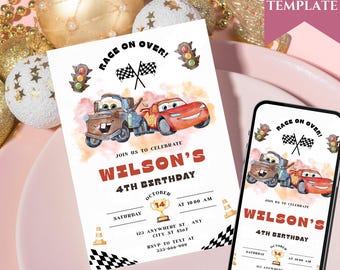 Printable Cars invitation, Lightning Mcqueen invite, Birthday Party Invitation, 2 fast 2 furious racing invite template, 2nd birthday boy