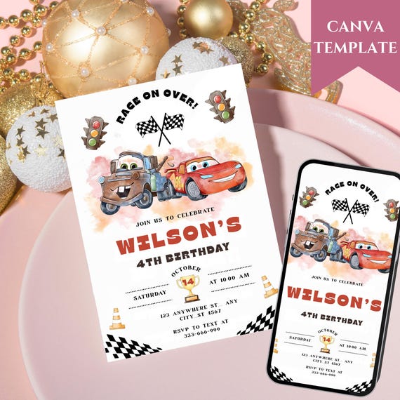 Printable Cars invitation, Lightning Mcqueen invite, Birthday Party Invitation, 2 fast 2 furious racing invite template, 2nd birthday boy