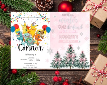 Invitación editable de cumpleaños para hermanos y gemelos (plantilla de Canva)