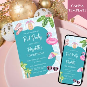 Pool Party Invitation, Text Invitation, Summer Swimming Pool Kids Birthday Party Invitation, Smartphone, Summer Birthday Electronic Invite