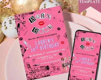 Mean Girls Inspired Birthday Invitation, Mean Girl's Night Party, Pink Mean Girls 18th 21st Invite Girl Night Out, Canva Editable Template