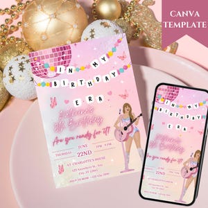 In meinem Birthday Era Einladung Vorlage, bearbeitbares Canva Design Digitaler Download, Musik Party Eras Party einladen Freundschaftsarmband einladen