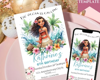 Moana Birthday Invitation | Editable Hawaiian Template (Digital Download)