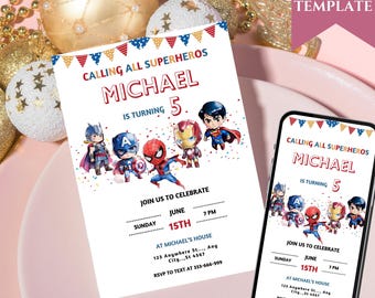Editable Superheroes Birthday Invitation, Superhero Birthday Invite, Printable Avengers Superhero Invitation Card, Avengers Birthday Party