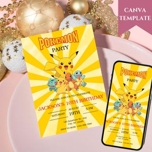 Editable Pikachu Birthday Invitation, Pokemone Birthday Invitation, Printable Birthday Invitation, Template Printable Party Invite