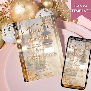 Digital Housewarming Party Invitation, Animated House Warming Invite For Women, Gold New Apartment Home Evite, Self Editable Template Ecard