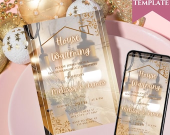 Digital Housewarming Party Invitation, Animated House Warming Invite For Women, Gold New Apartment Home Evite, Self Editable Template Ecard