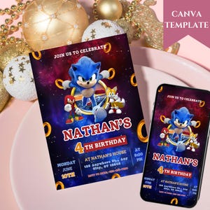 Convite de aniversário Ultimate Speed Sonic | Tema Sonic The Hedgehog | Convite digital para festa infantil | Design editável personalizável