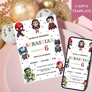 Editable Superheroes Birthday Invitation Template Printable Birthday Party Invitation Kids Party Invite Template Superhero Bday Card