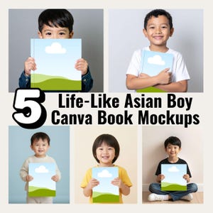 Paket med mockups för asiatiska pojkar, Canva Square Kids-mallar, olika modeller, sälj din barnberättelse eller e-bok, marknadsföringsverktyg för författare