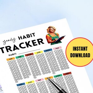 Yearly Habit Tracker, Track Habits All Year, Digital & Printable Log for Goal Setters