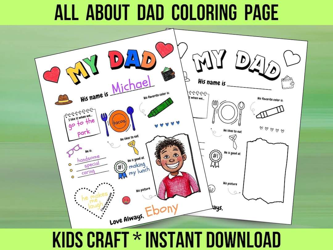 Fathers Day Coloring Page, All About My Dad Printable Worksheet for ...
