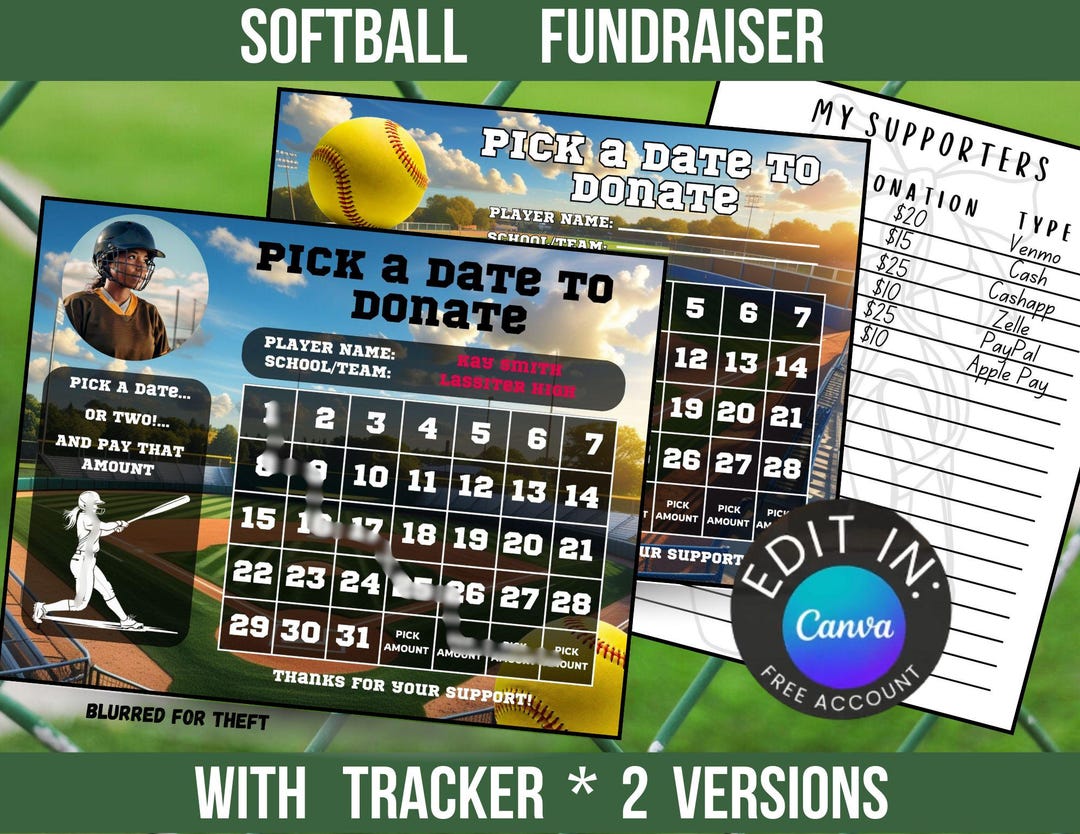 Softball Fundraiser Canva Template, Free Custom Edit, Blackout My Board ...