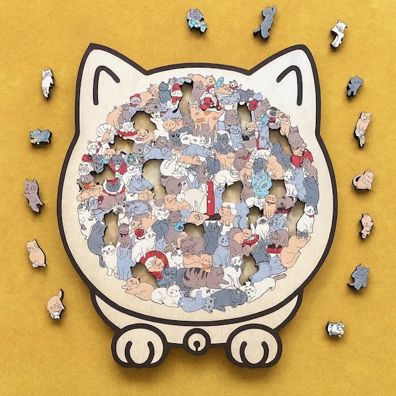 Genérico 135-Piece Morandi-Colored Cat Shaped Wooden Jigsaw Puzzle Genérico 135-Piece Morandi-Colored Cat Shaped Wooden Jigsaw Puzzle