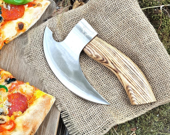 Viking Axe Pizza Cutter: Unique Burn Wood Handle, Pizza Chef Gift