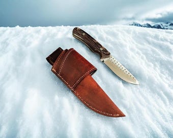 Cuchillo vaquero de acero de Damasco hecho a mano: Cortador de toros de acero escofinado, funda de cuero, personalizado