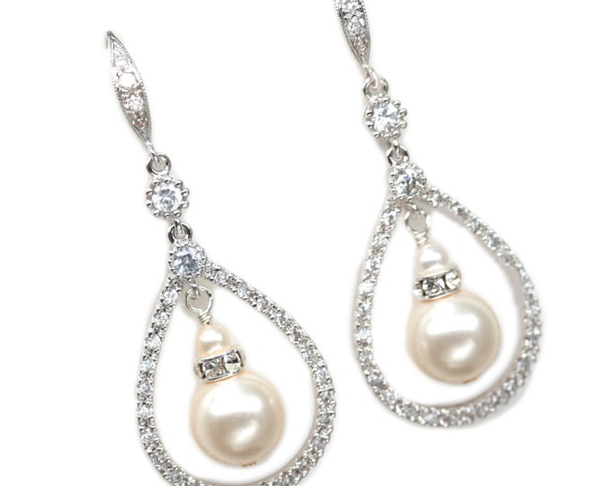 Teardrop Dangle Earrings Pearl Bridal Jewelry Sterling - Etsy