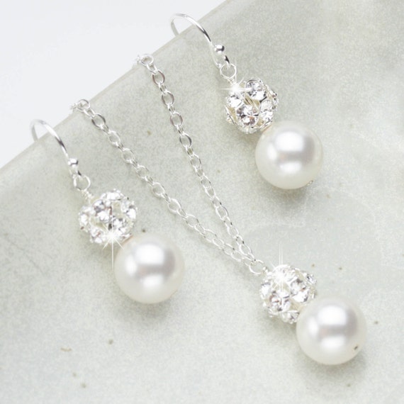 Pearl Jewelry Set Necklace and Earring Set Wedding jewelry Etsy