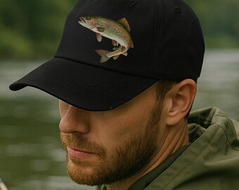 Distressed Fishing Hat, Trout Dad Hat, Gift for Him, Fly Fishing Cap, Rainbow Trout Hat, Father’s Day, Fisherman Gift, Husband