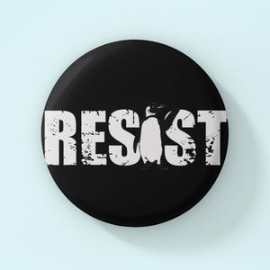 Round Button Pin, Protest Penguins Button, Penguins Against Tariffs, Activism Gift for Her, Funny Anti Trump Gift, Social Justice Gift
