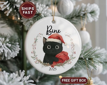 Custom Black Cat Ornament Pet Memorial Ornament Black Cat Christmas Ornament Pet Photo Ornament for Cat Mom Personalized Gift for Cat Lover