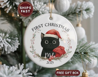 Black Cat Ornament Personalized Ornament Cat Black Cat Christmas Ornament Meowy Christmas Ornament Personalized Gifts for Cat Lover