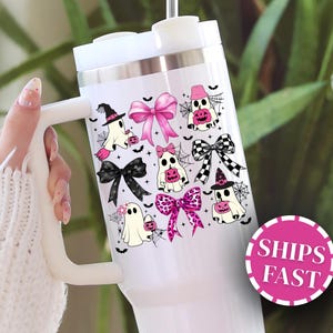 Kawaii Halloween Ghost Tumbler 40oz Pastel Halloween Tumbler Boo Ghost Halloween Pink Coquette Halloween Cup Girly Spooky Gift Pumpkin Ghost