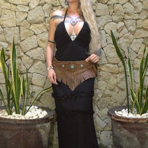 Handcrafted Leather Festival Belt with Tassel Fringe and Howlite Stone