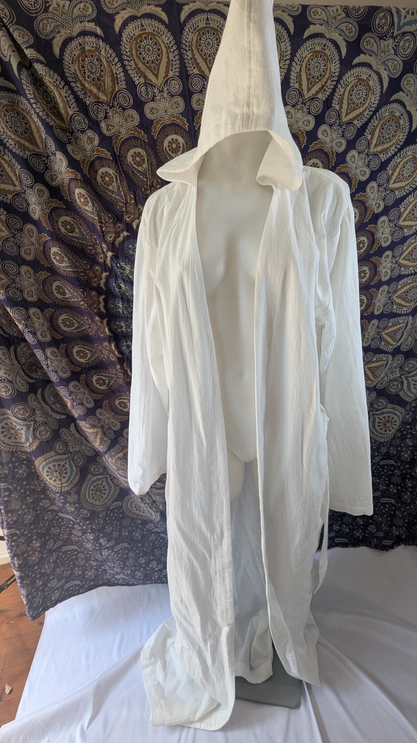 Long White Ceremony Robe With Hood and Pockets – 100% Cotton – Sacred ...