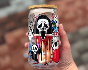 Halloween Characters Glass Cup, Spooky Drinkware, Creepy Halloween Tumbler, Nightmare Before Christmas Design, Trick or Treat Gift Idea