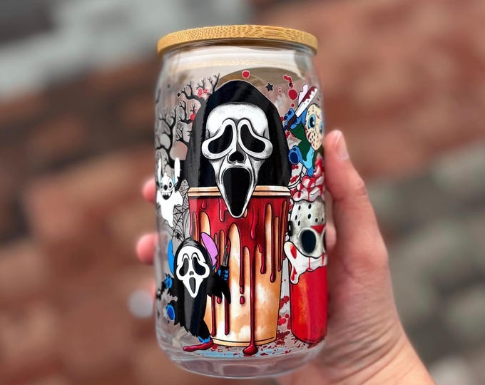Halloween Characters Glass Cup, Spooky Drinkware, Creepy Halloween Tumbler, Nightmare Before Christmas Design, Trick or Treat Gift Idea