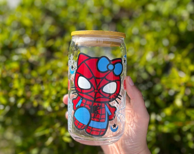 Hello Kitty Glass Cup, Kawaii Drinkware, Adorable Cartoon Design, Fun Character Tumbler, Handcrafted Gift for Cat Lovers, Unique Glass Cup